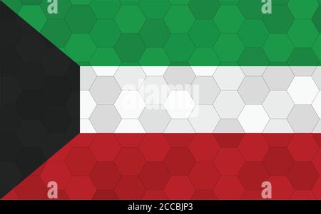 Kuwait flag illustration. Futuristic Kuwaiti flag graphic with abstract hexagon background vector. Kuwait national flag symbolizes independence. Stock Vector