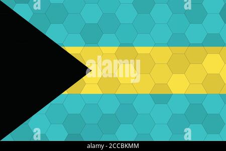 Bahamas flag illustration. Futuristic Bahamian flag graphic with abstract hexagon background vector. Bahamas national flag symbolizes independence. Stock Vector