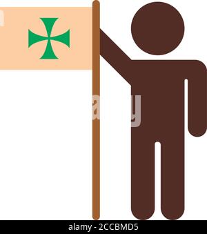 human figure with columbus day flag flat style icon vector illustration design Stock Vector