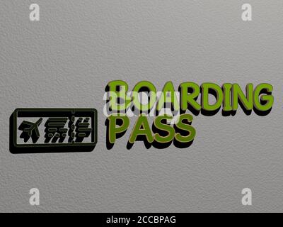 boarding pass icon and text on the wall, 3D illustration Stock Photo