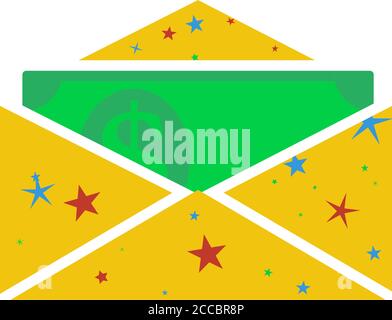 Birthday Gift Envelop Icon With Money. Flat Color Design. Vector Illustration. Stock Vector