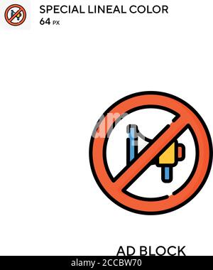 Ad block Special lineal color icon. Illustration symbol design template for web mobile UI element. Perfect color modern pictogram on editable stroke. Stock Vector