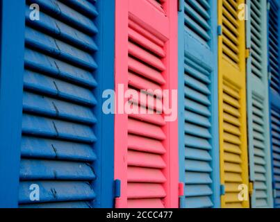 Brightly Rustic Coloured Wooden Vintage External Windows Stock Photo