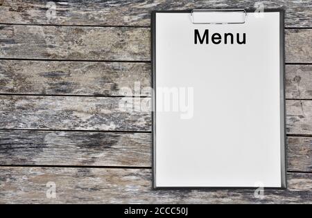 Menu word on white paper clipboard Stock Photo