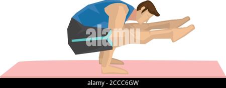 Illustration of a strong man practicing yoga with a firefly pose. Concept of yoga calmness, relaxation and wellness. Vector illustration. Stock Vector