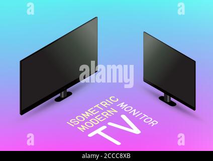 isometric black monitor and modern tv Stock Vector