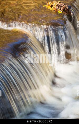 Creek with flowing water in a small waterfall Stock Photo