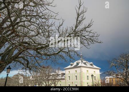 Snowfall. La Granja de San Ildefonso, Segovia province, Castilla Leon, Spain. Stock Photo