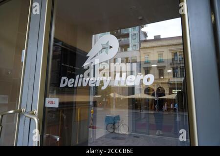 Berlin, Germany. 20th Aug, 2020. View of the entrance door of the headquarters of the food delivery service Delivery Hero in the Oranienburger Straße. The food delivery service Delivery Hero has risen to the German stock index (Dax). The Berlin-based company takes the place of the insolvent payment service provider Wirecard in the leading index. Credit: Jörg Carstensen/dpa/Alamy Live News Stock Photo