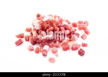 Bacon cubes isolated on white background Stock Photo