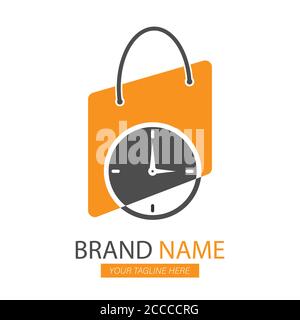 Logo of purchases. Package with a watch. Vector illustration for a logo, icon, emblem or sticker isolated on a white background. Stock Vector