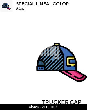 Trucker cap Special lineal color icon. Illustration symbol design template for web mobile UI element. Perfect color modern pictogram on editable strok Stock Vector