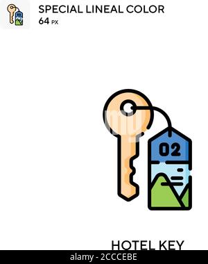 Hotel key Special lineal color icon. Illustration symbol design template for web mobile UI element. Perfect color modern pictogram on editable stroke. Stock Vector