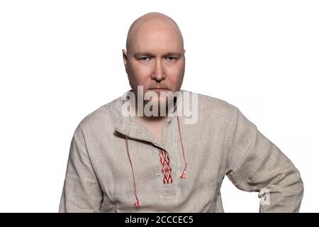 Portrait of severe man in national dress Stock Photo
