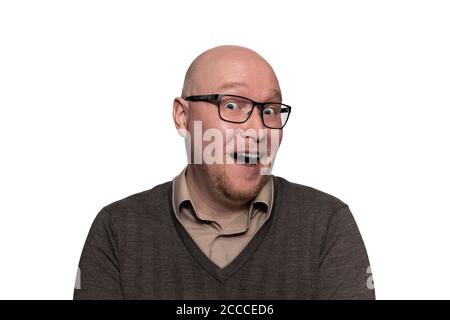 Emotional male face - surprised man Stock Photo
