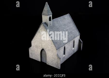 A church from the 3D printer. Printed from plaster. Front view Stock Photo
