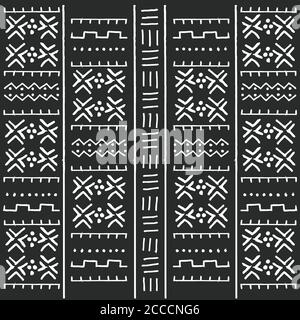 Black and white tribal ethnic pattern with geometric elements, traditional African mud cloth, tribal design, vector illustration Stock Vector