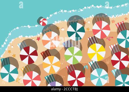 Summer beach in flat design, sea side and beach items Stock Vector