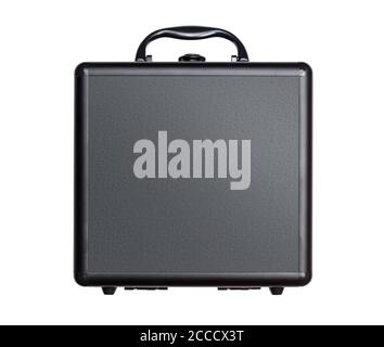 Black modern suitcase isolated on white background, front view Stock Photo