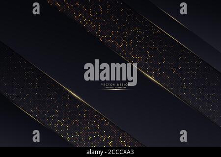 Abstract background.Luxury of dark blue with golden lines and circular glowing golden dots modern design. Stock Vector