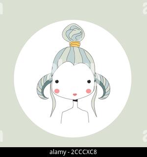 Horoscope Aries sign, girl head, vector illustration Stock Vector