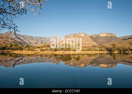 Scenic reflections in a Drakensberg lake 11065 Stock Photo