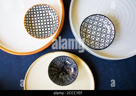 Empty bowls and plates on the table, dishware and tableware, studio shoot Stock Photo