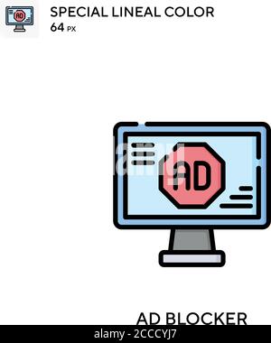 Ad blocker Special lineal color icon. Illustration symbol design template for web mobile UI element. Perfect color modern pictogram on editable stroke Stock Vector