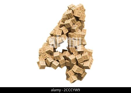 Number 4 from wooden boxes. 3D rendering isolated on white background Stock Photo