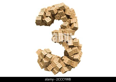 Number 3 from wooden boxes. 3D rendering isolated on white background Stock Photo