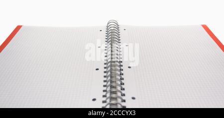 Opened notebook with metal rings and blank pages Stock Photo
