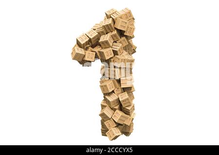 Number 1 from wooden boxes. 3D rendering isolated on white background Stock Photo