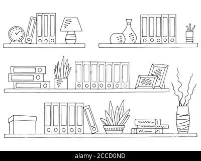 Shelves set graphic black white isolated sketch illustration vector ...