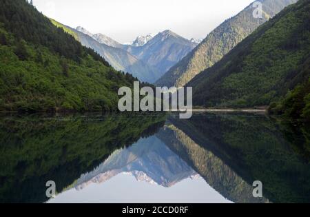 Landscape of a beautiful lake in Jiuzhaigou national park in China. Stock Photo