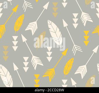 Bohemian feathers and arrows, seamless pattern, vector illustration Stock Vector