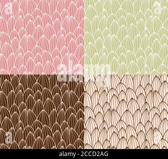 Four seamless patterns with hand drawn cactus grid, vector illustration Stock Vector