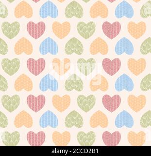Seamless pattern with ornamental heart shaped symbols, line drawings, vector illustration Stock Vector