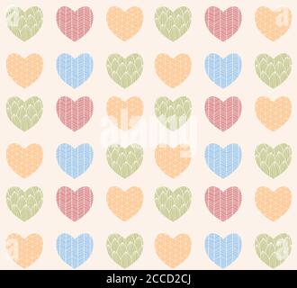 Seamless pattern with ornamental heart shaped symbols, line drawings, vector illustration Stock Vector