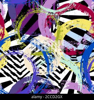 abstract paint circles seamless vector background, vibrant colors and paint splatters Stock Vector