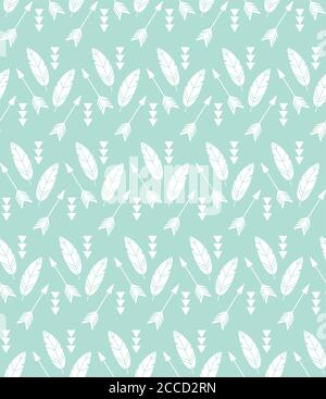 Bohemian feathers and arrows, seamless pattern, vector illustration Stock Vector