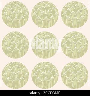Seamless pattern with circles and hand drawn cactus pattern, vector illustration Stock Vector