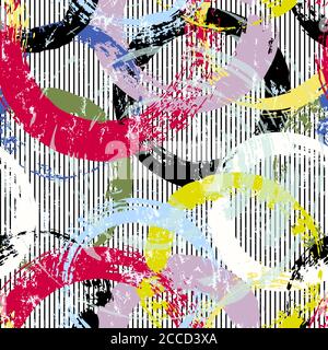 seamless background pattern, with circles, stripes, paint strokes and splashes Stock Vector