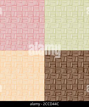 Four seamless patterns with hand drawn line grid, vector illustration Stock Vector