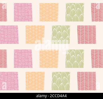 Seamless pattern with ornamental square shapes and line drawings, vector illustration Stock Vector