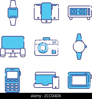 bundle of nine devices electronics set icons vector illustration design Stock Vector