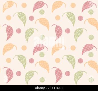 Seamless pattern with hand drawn leaves with line patterns, vector illustration Stock Vector