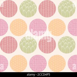 Seamless pattern with ornamental circles and line drawings, vector illustration Stock Vector