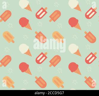 Seamless pattern with hand drawn ice cream, vector illustration Stock Vector