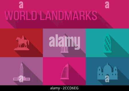 World landmarks, famous buildings, Europe, America, Asia Stock Vector