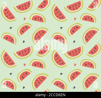 Seamless pattern with hand drawn watermelon fruit, vector illustration Stock Vector